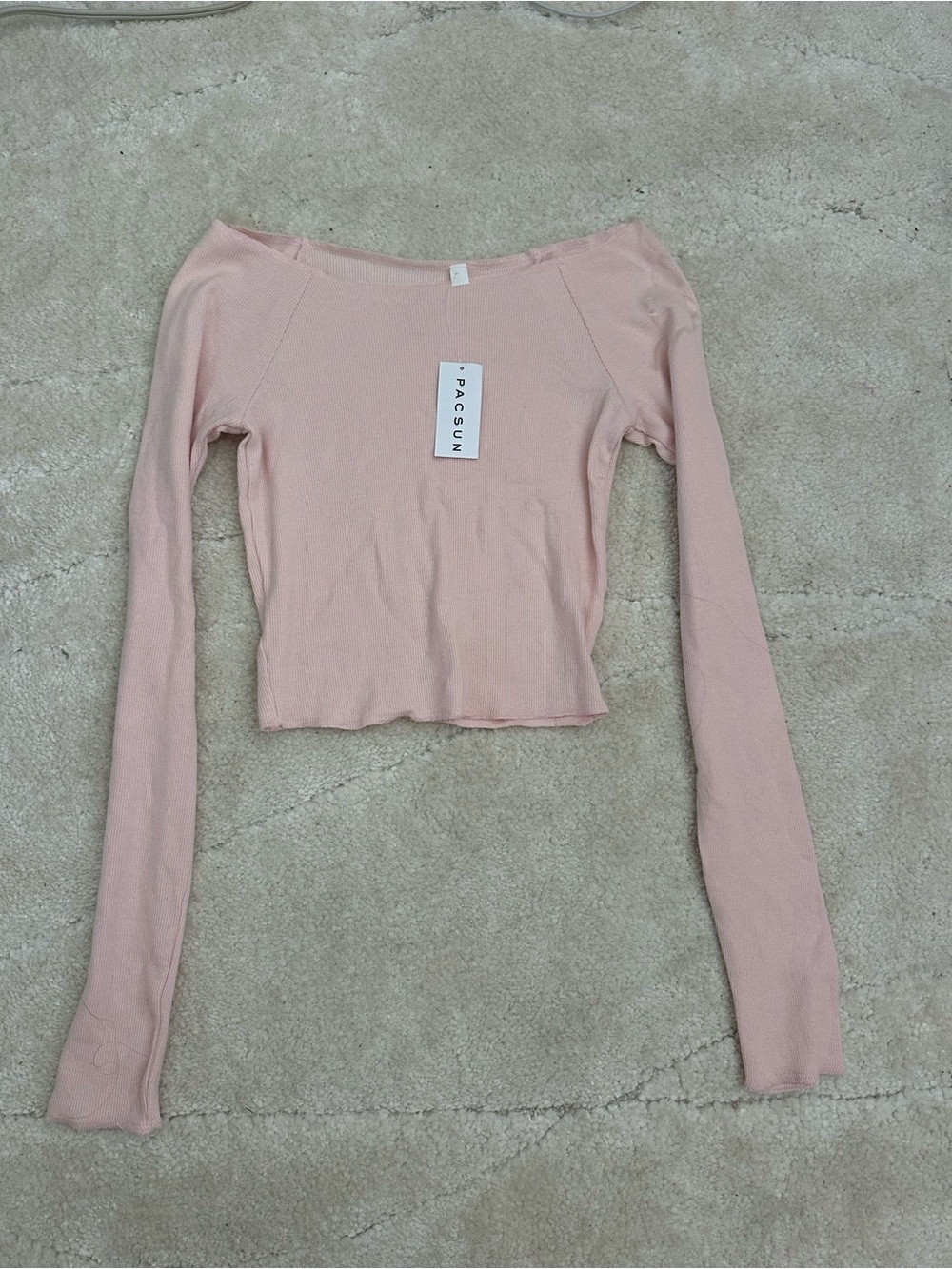 PacSun Soft Pink Off-Shoulder Ribbed Long Sleeve Crop Top